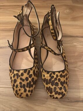 J. Crew Leopard Print Mary Jane Flats in Brown and Tan